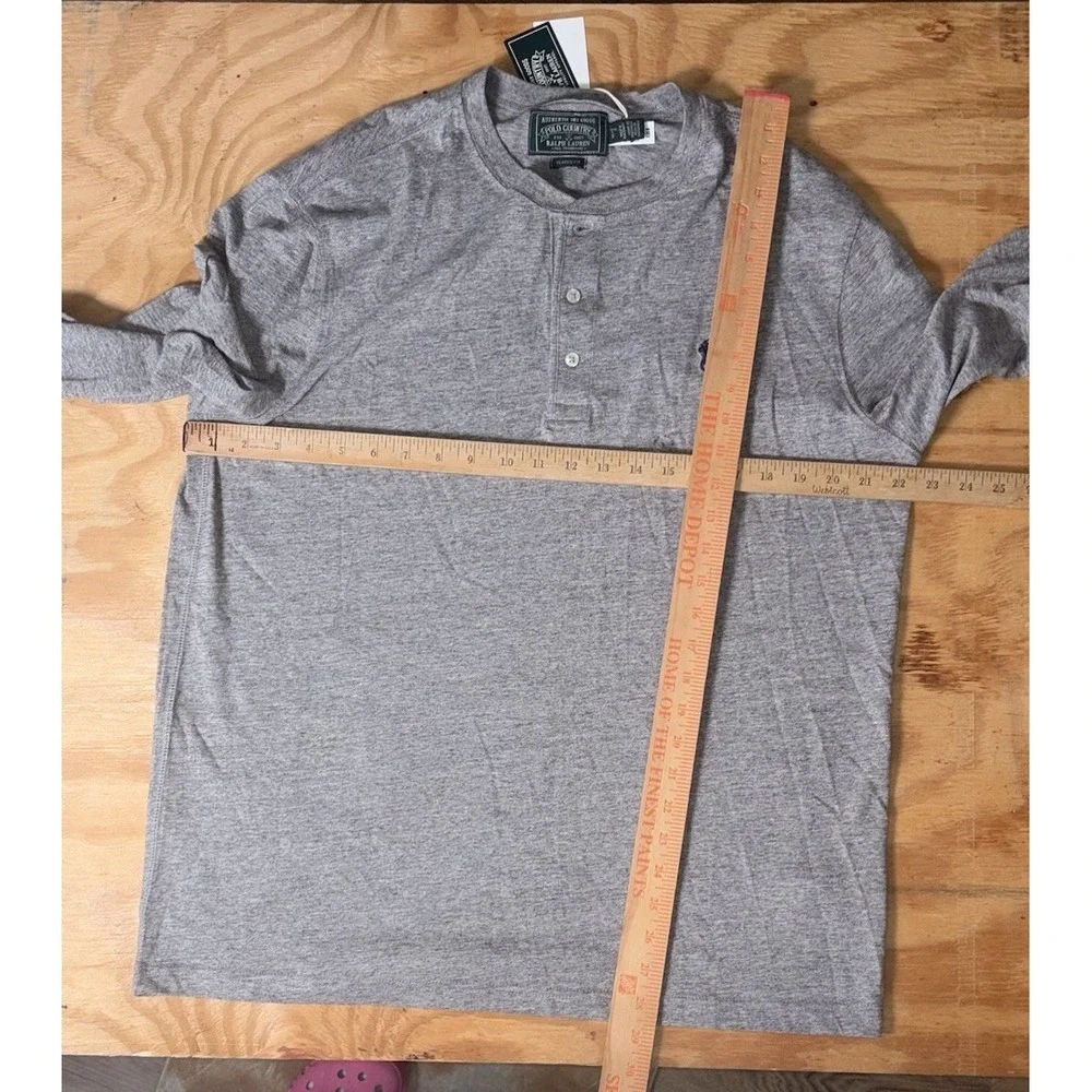 New Ralph Lauren Polo Country Slub‎ Jersey Henley Gray Classic Fit Shirt Large